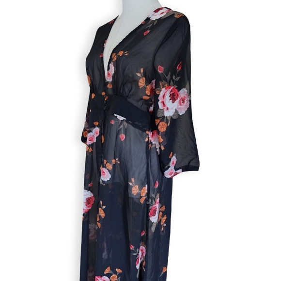 Black Floral Sheer Maxi Dress, Women's M - Picture 1 of 11